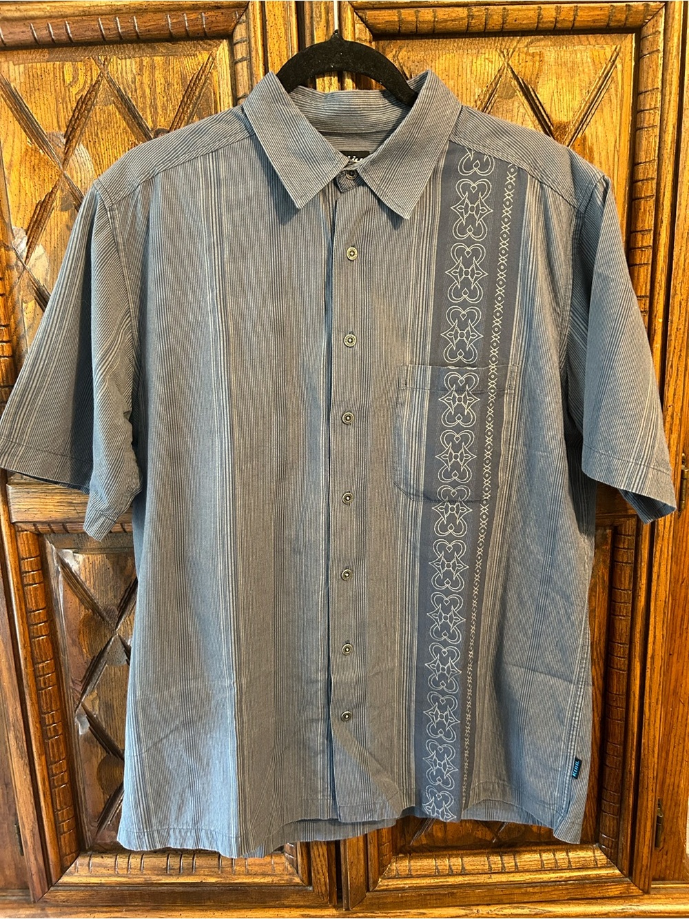 Kuhl Slate Blue Short-Sleeve Button-Down with Embroidered Stripe